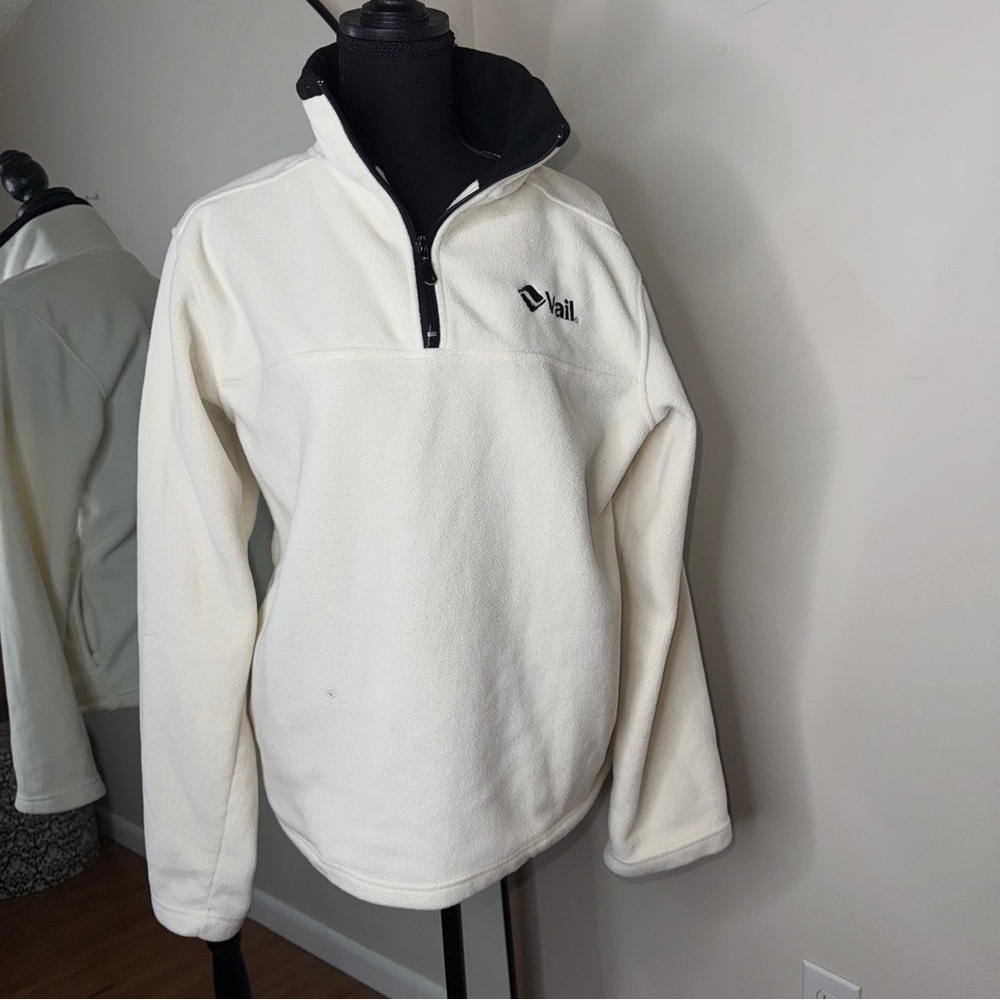 Vintage Vail Colorado Pullover Fleece Sweatshirt Unisex 1/4 Zip Ivory Size L